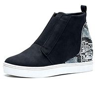 HebeTop Women's Heel Platform Snake Print Stitching Casual Sneakers Zipper Wedge High Top Sports Shoes Black