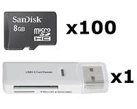 100 PACK - SanDisk 8GB MicroSD HC Memory Card SDSDQAB-008G (Bulk Packaging) LOT OF 100 with USB 2.0 MicoSD & SD Memory Card Reader 