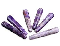 AMOYSTONE Natural Amethyst Crystal Massage Treatment Sticks Points Worry Stone Set 6pcs 4"