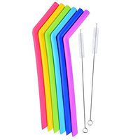 Set of 6 Reusable Silicone Straws 10 inch Collapsible Drinking Bent Straws Food Grade Silicone Straw with 2 Cleaning Brushes - Portable Washable (Multicolor)