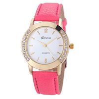 Women Watches Daoroka Women's Fashion Retro Digital Dial Leather Band Big Numbers Quartz Analog Wrist Watch (Hot Pink)