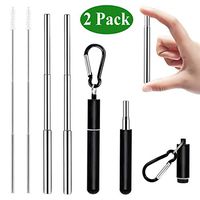 Senneny 2 Pack Telescopic Reusable Straws Stainless Steel Metal Drinking Straw Portable Collapsible Straw with Travel Case Cleaning Brush Keychain (Black & Black)