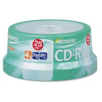 Wholesale CASE of 10 - Memorex Branded Rewritable 4X CD-RW Spindle-CR-RW, Rewritable, 4X, 700MB/80Min, Branded, 25/PK