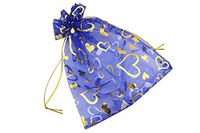 QIANHAILIZZ 100 Pack 7 x 9 Inch Drawstring Flower Heart Bags Organza Jewelry Gift Pouch Candy Pouch Drawstring Wedding Favor Bags (RoyalBlue Heart)