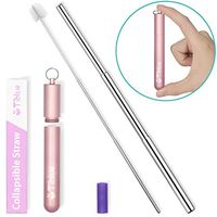 Reusable Collapsible Straw, 9.25'' Telescopic Stainless Steel Metal Straws, Portable Drinking Straw with Case for Yeti Rtic Ozark Tumbler, Perfect for Drinking Water, Coffee, Smoothie, Milkshake(Pink)