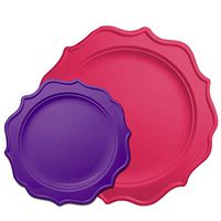 Tiger Chef 96-Pack Fuchsia and Purple Color Round Scalloped Rim Disposable Plastic Plate Set for 48 Guests Includes 48 10-Inch Dinner Plates, 48 8-Inch Salad Plates - BPA-Free