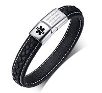 VNOX Customize Medical Alert ID Two-Tone Genuine Leather Magnetic Cuff Bracelet for Men Women,12MM,8.3"