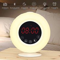 Sunrise Alarm Clock Radio for Kids, AM/FM, Wireless Bluetooth Speaker, Snooze, 7 Color Lights, Digital Touch Control, 3 Levels LED Screen Brightness and 10 Levels Brightness in Warm White Light