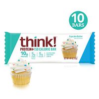 think! (thinkThin) Protein+ 150 Calorie Bars - Cupcake Batter, 10g Protein, 5g Sugar, No Artificial Sweeteners, Gluten Free, GMO Free, 1.4 oz bar (10 Count - packaging may vary)