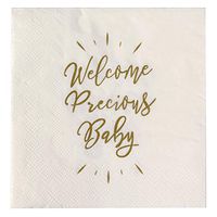 Sweet Details Party Co. 'Welcome Precious Baby' Metallic Gold Napkins 50 Pack 5x5 in for - Baby Shower, Gender Reveal, Baby Welcome Announcement, Sprinkle, Baptism Celebration - Boys or Girls