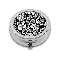 LuxSweet Pill Box,Seamless Vintage Floral Pill Case for Purse Pocket Pill Organizer with 3 Compartments Silver 2.1 Inches Portable Vitamin Medicine Case Holder