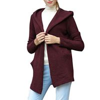 HebeTop Women's Knitting Hooded Open Front Long Cardigan Coat Warm Winter Outwear Jackets with Pockets Red