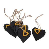 Tinksky 10pcs Mini Hanging Blackboard Gift Price Wooden Tags - Heart Shape (Black, yellow)