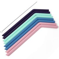 Flathead Large, Thick Smoothie Reusable Silicone Drinking Straws w/Cleaning Brush - Extra Long Flexible - Yeti/RTIC Tumbler Compatible and BPA Free (Set of 8)