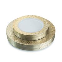 Posh Setting Imperial Collection Combo Pack China Look White/Gold Plastic Plates (Includes 20 10.25'' Dinner Plates and 20 7.25'' Salad Plates) Fancy Disposable Dinnerware