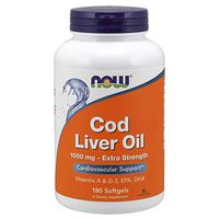 NOW Supplements, Cod Liver Oil, Extra Strength 1,000 mg with Vitamins A & D-3, EPA, DHA, 180 Softgels