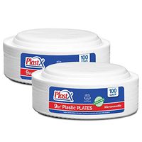 200 Count, PlastX Disposable 9 inch White Plastic Dinnerware Dinner Plates, Microwavable, Great For Home, Office, Wedding, Parties, or Everyday Use, 2 Packs