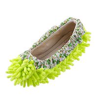 Microfiber Washable Mop Slippers Shoes For Women Floor Dust Dirt Hair Cleaner (Color : Green)