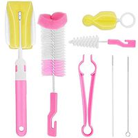 Baby Bottle Brush Cleaning Set (7pack) All Kinds of Baby Bottles & Accessories, Nipple Brush |Baby Bottle Cleaner Cleaning Brush &| Long Sponge Bottle Brush Cleaner with Non-Slip Grip Handle (Pink)