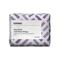 Amazon Brand - Solimo Thick Maxi Pads with Flexi-Wings for Periods, Extra Heavy Overnight Absorbency, Unscented, Size 5, 20 Count