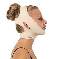Post Surgical Chin Strap Bandage for Women - Neck and Chin Compression Garment Wrap - Face Slimmer, Jowl Tightening, Chin Lifting (Beige, M)