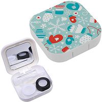 Portable Contact Lens Case Box Travel Kit Mirror + Bottle + Tweezers Container Holder [ Winter Mittens Gloves Christmas ]