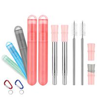 2 Pack Reusable Metal Straws Collapsible Stainless Steel Drinking Straws, Portable Telescopic Foldable Straw with Case, Silicone Mouthpiece, Brushes & Carabiner | BPA Free（2Healthy Coral）