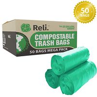 Reli. Compostable 16-25 Gallon Trash Bags (50 Count) Biodegradable Compost Trash Bags 16 Gallon - 20 Gallon - 25 Gallon, Green, Eco-Friendly, Decompostable Garbage Bags (16-25 Gal)