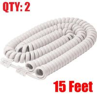 iMBAPrice (2 Pack) White Telephone Headset Cable - (3 to 15 Feet) Heavy Duty Coiled Telephone Handset Cord
