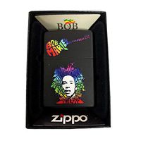 Zippo Custom Lighter - Matte Black Bob Marley Rainbow Text Design Guitar Raggae Rastafarian Music Marijuana