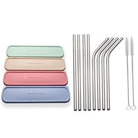 GANAMODA Metal Straws Stainless Steel Straws Drinking Straws Reusable - 8.5" Ultra Long 8 + 2 Cleaning Brush for 20/30 Oz for Yeti RTIC SIC Ozark Trail Tumblers (4 Straight|4 Bent|2 Brush)