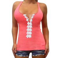 Aniywn Lace Floral Vest Top Blouse Women's Summer Sleeveless Stylish Sexy Tank Vest T-Shirt Plus Size Hot Pink