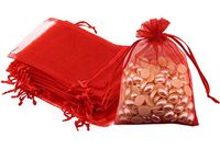 50 Pc 5x7 inch Gift Wrap Bags Red,Organza Sheer Fabric,Drawstring Glossy Pastel Treat Bags for Baby Shower Favor,House Party Favors,Bridal Shower Favor,LipSense Holder,Xmas,Tea,Cookies,Chocolate