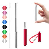 Senneny Telescopic Reusable Straws Stainless Steel Metal Drinking Straw Portable Collapsible Straw with Travel Case Cleaning Brush Keychain (Red)