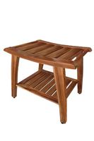 TeakStation Grade-A All Teak Wood Shower/Bath Room/Pool Bench Stool with Shelf