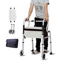 The Elderly Four Feet Support The Walker, Rehabilitation Walker, One-Button Folding, Easy to Clean Plastic Material, Suitable for Outdoor Sports Walkers (with Wheels and Storage Bags)