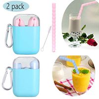 Big Size Reusable Silicone Collapsible Straws - Portable Drinking Straw with Carrying Case and Cleaning Brush, BPA Free (pink&blue)