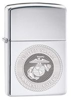 Zippo Lighter: USMC Marine Corps Engraved Seal - High Polish Chrome 80154