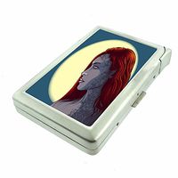 Red Head Rose Tattoo Moon Girl Em1 Hip Silver Cigarette Case With Built In Lighter 4.75" X 2.75" Id Holder Metal Wallet RFID Protection