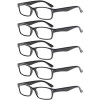 Reading Glasses Set of 5 Quality Readers Spring Hinge Glasses for Reading for Men and Women (5 Black, 4.5)