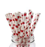 50-Pack Biodegradable Paper Drinking Straws for Party Supplies Bridal/Baby Shower Wedding Decorations, Bulk Paper Straws for Juices, Shakes, Smoothies, Watermelon Theme