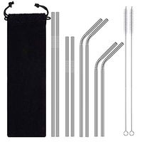 8 Reusable Stainless Steel Straws with Storage Bag, 2 Cleaning Brush, Eco Friendly Extra Long Metal Straws Drinking for 20 24 30 oz,Tumblers Dishwasher Safe (Silver, Multiple Sizes)