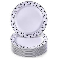 10.25" Disposable Dinnerware Plates | Premium Reusable Plastic Plates for Wedding | Dots - Black | 20 Pieces