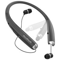 Foldable Bluetooth Headphones, AMORNO Wireless Neckband Sports Headset with Retractable Earbuds, Sweatproof Noise Cancelling Stereo Earphones with Mic (Grey)