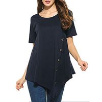 Theoylos Women's T-Shirts O-Neck Large Size Short Sleeve Ladies Button Up Irregular Hem T-Shirts Casual Loose Tops Navy
