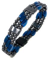 Tri Power BLU 3 Strand 100% Black Magnetic Hematite Bracelet with Powerful Rare Earth Magnetic Clasp (9.5")