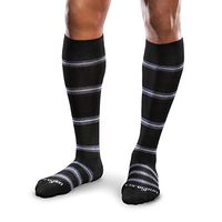 Core-Spun 20-30mmHg Moderate Graduated Compression Support Merger Knee High Socks (Black-Navy & Grey Stripe, X-Large)
