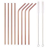Stainless Steel Metal Straws Rose Gold 10.5'' Reusable Drinking Straws for 30 oz Tumblers Yeti Set of 8 (4 Straight + 4 Bent + 2 Brushes)
