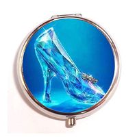 A Homim Cinderella Blue Crystal Shoes Fashion Custom Round Pill Box Case Medicine Vitamin Organizer as a Nice Gift