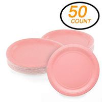 Amcrate Pink Disposable Paper Party Plates 9" - Ideal for Weddings, Party’s, Birthdays, Dinners, Lunch’s. (Pack of 50)